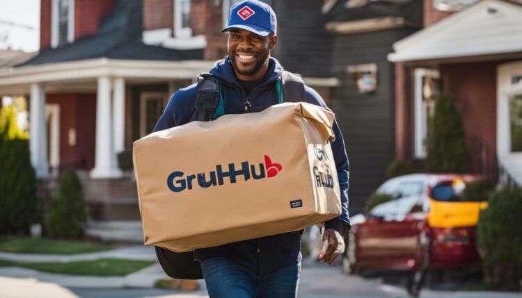 Grubhub driver with delivery bag