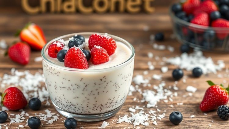 a bowl of vanilla coconut chia seed pudding